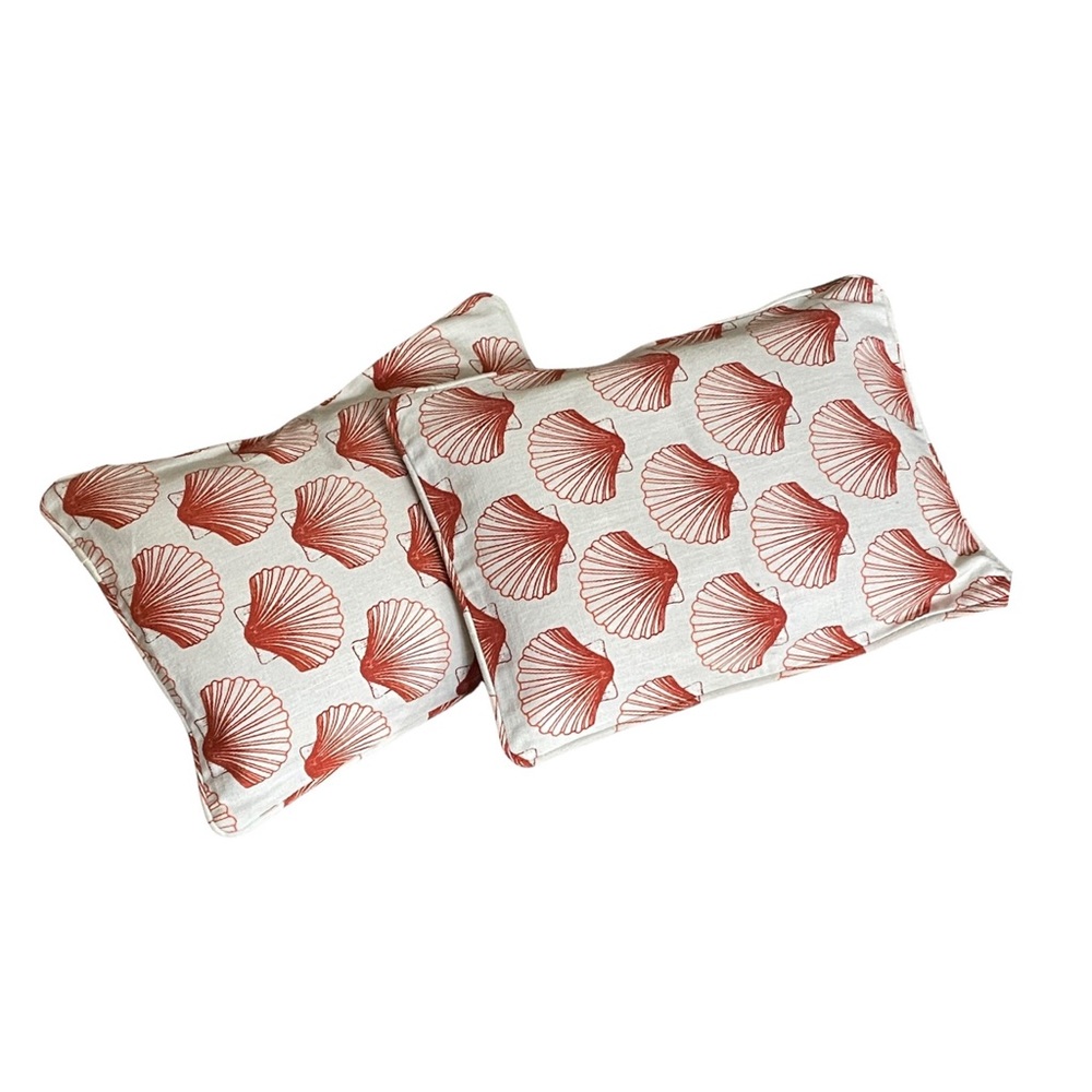 HANDMADE Accent Pillows Orange Sea Shell Pattern Rectangular 18x13 Set of Two